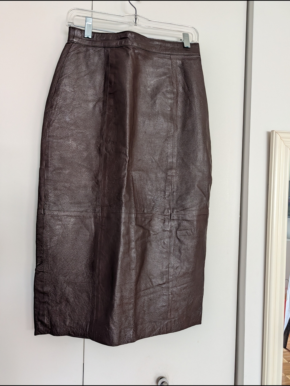 Classic Brown Leather Pencil Skirt